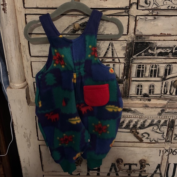 Gymboree Blue and Green Kids Overalls with Red Pocket - Picture 2 of 9